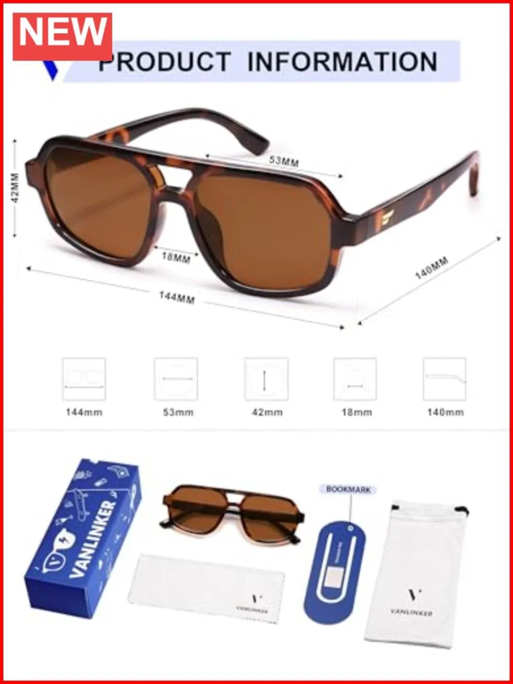Retro Aviator Oversized Square Sunglasses Polarized UV400 Protection